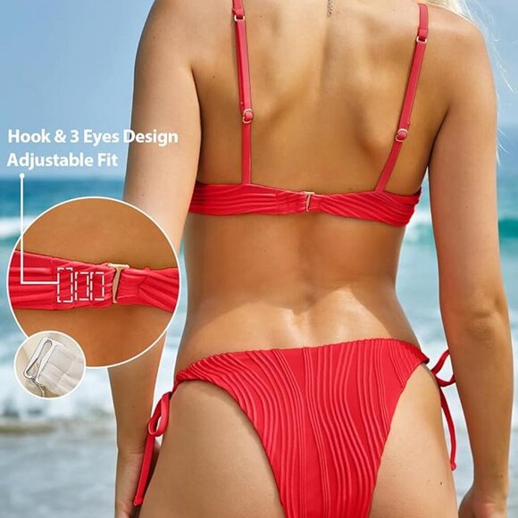 ZAFUL Women's Bikini Sets Ribbed Two Piece Swimsuits Underwire - Picture 5 of 5